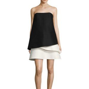 Halston Heritage Strapless Tiered Colorblock Cocktail Dress, Black/Chalk